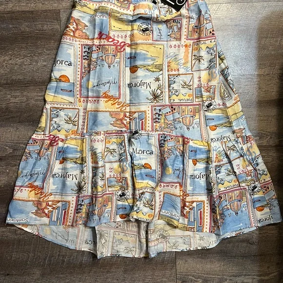 NWT Mlle Gabrielle Multicolor Postcard Print High Low Skirt - Picture 3 of 5